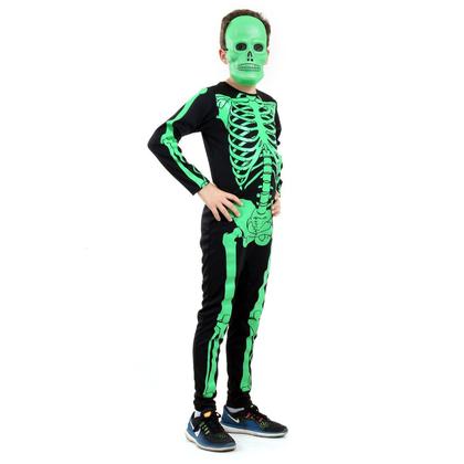Imagem de Fantasia Esqueleto Verde Infantil Macacão com Máscara - Halloween