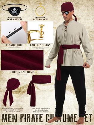 Imagem de Fantasia FancyFun Halloween Pirate para homens com camisa medieval