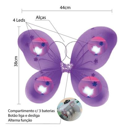 Imagem de Fantasia Feminina Adulta Infantil Com Led Asas Varinha 40 Cm
