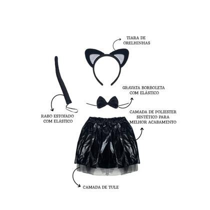 Imagem de Fantasia Feminina Gatinho Infantil Aniversario Festa Bebê Escola Baile Saia Tule Asas Completa Anjo Negro Super Herói