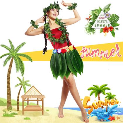 Imagem de Fantasia feminina havaiana Hercicy, 6 peças, saia hula, blusa curta