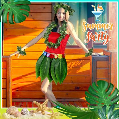 Imagem de Fantasia feminina havaiana Hercicy, 6 peças, saia hula, blusa curta