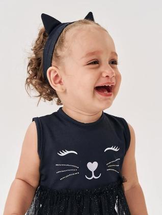 Imagem de Fantasia Gatinho Bebê Menina Vestido E Faixa Preto Cinti