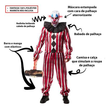 Imagem de Fantasia Halloween Adulto Palhaço Do Mal Assassino Macabro