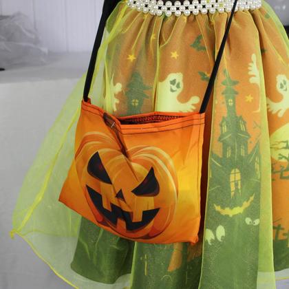 Imagem de Fantasia Halloween Bebê Menina Vestido Bruxa Com Bolsa e Tiara