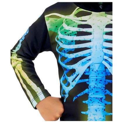 Imagem de Fantasia Halloween Esqueleto Neon Infantil Longo com Capuz Roupa de Caveira Colorida Anjo 334
