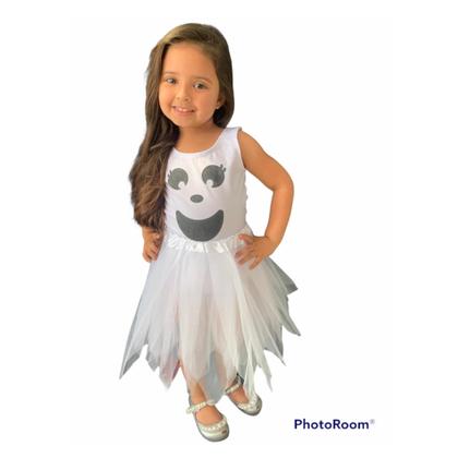 Imagem de Fantasia Halloween Fantasminha infantil feminina body e saia de tule festa a fantasia