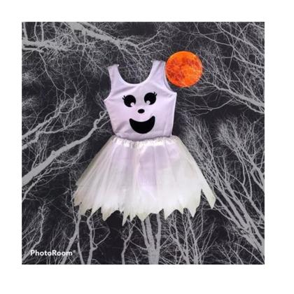 Imagem de Fantasia Halloween Fantasminha infantil feminina body e saia de tule festa a fantasia