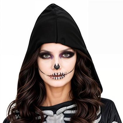 Imagem de Fantasia Halloween Feminina Adulta Ceifadora Esqueleto Medieval Gótica com Capuz