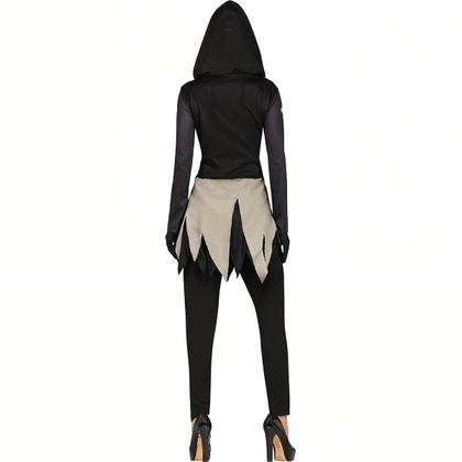 Imagem de Fantasia Halloween Feminina Adulta Ceifadora Esqueleto Medieval Gótica com Capuz
