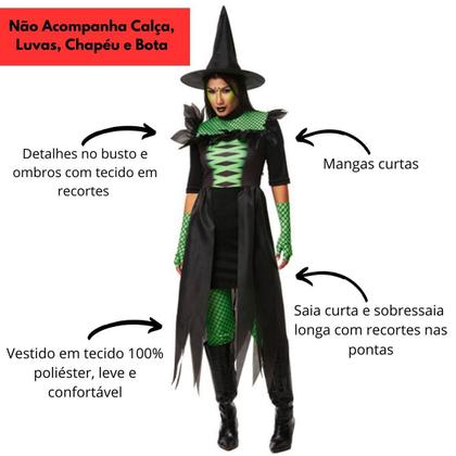 Imagem de Fantasia Halloween Feminina Bruxa Cher Vestido Com Cauda de Luxo