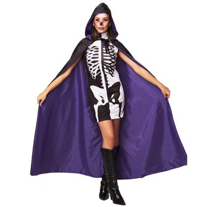 Imagem de Fantasia Halloween Feminina Bruxa Salém Vestido Curto + Capa