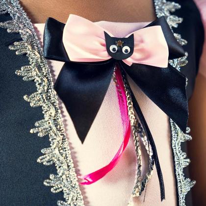 Imagem de Fantasia Halloween Infantil pra Menina de Luxo Vestido de Bruxa Gatinho Preto Com Chapeu Fofo Rosa