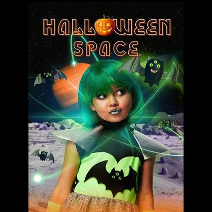 Imagem de Fantasia Halloween Infantil pra Menina Vampira Moderna Com Luva e Peruca Verde