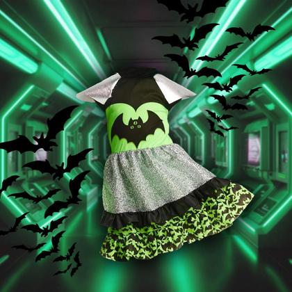 Imagem de Fantasia Halloween Infantil pra Menina Vampira Moderna Com Luva e Peruca Verde