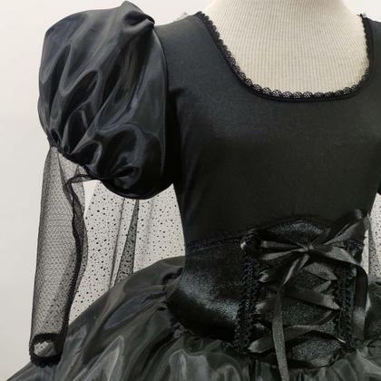 Imagem de Fantasia Halloween pra Meninas Infantil Vestido Preto de Bruxa Medieval Gótica Com Capa e Corselet