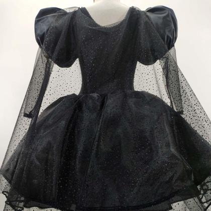 Imagem de Fantasia Halloween pra Meninas Infantil Vestido Preto de Bruxa Medieval Gótica Com Capa e Corselet