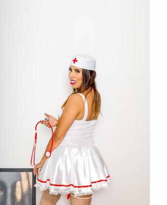 Imagem de Fantasia Halloween Vestido Enfermeira Branca Adulto Feminina Carnaval