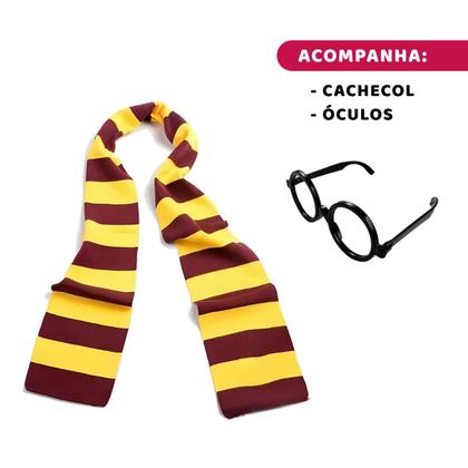 Imagem de Fantasia Harry Potter Menino Infantil Macacão Com óculos e Cachecol
