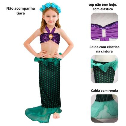 Imagem de Fantasia Infantil Ariel Disney com Calda e Top de Sereia
