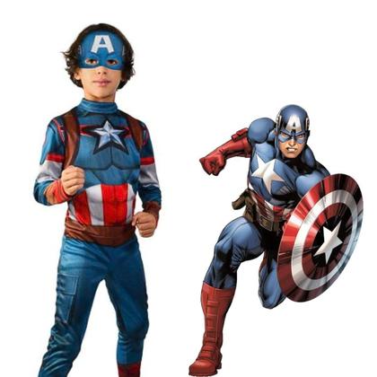 Imagem de Fantasia Infantil Capitão América Clássica Longa Com Mascara