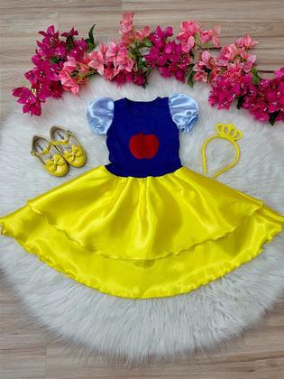 Imagem de Fantasia Infantil da Branca de Neve com Tiara Luxo - Tamanho P ao G