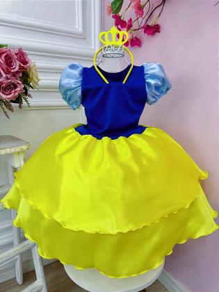 Imagem de Fantasia Infantil da Branca de Neve com Tiara Luxo - Tamanho P ao G