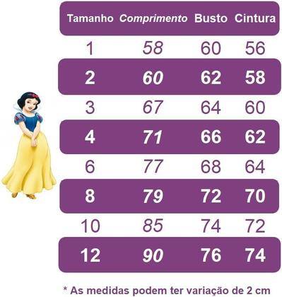 Imagem de Fantasia Infantil da Branca de Neve com Tiara Luxo - Tamanho P ao G