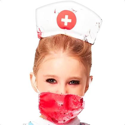 Imagem de Fantasia Infantil de Halloween pra Meninas Vestido Enfermeira Nancy Zumbi Completa com Tiara e Meias