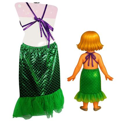Imagem de Fantasia Infantil de Sereia Verde com Top Roxo e Saia Escamas com Tule