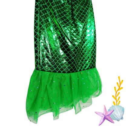 Imagem de Fantasia Infantil de Sereia Verde com Top Roxo e Saia Escamas com Tule