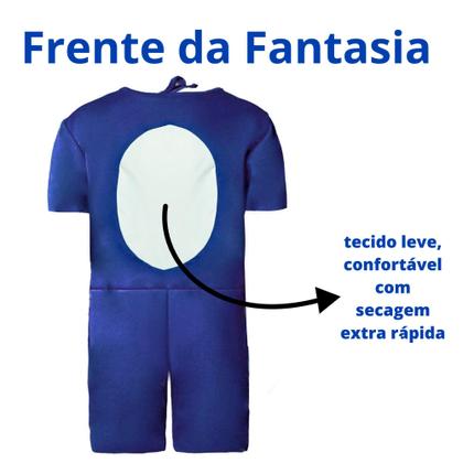 Imagem de Fantasia Infantil do Sonic Macacão Curto Com Luvas e Capuz Luxo