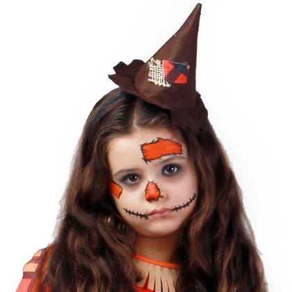 Imagem de fantasia Infantil Espantalho Feminina com Chapéu e Vestido Xadrez