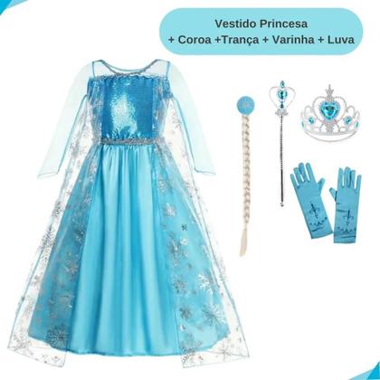 Imagem de Fantasia Infantil Frozen Vestido Elsa + Kit De Acessórios