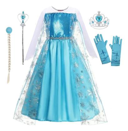 Imagem de Fantasia Infantil Frozen Vestido Elsa + Kit De Acessórios