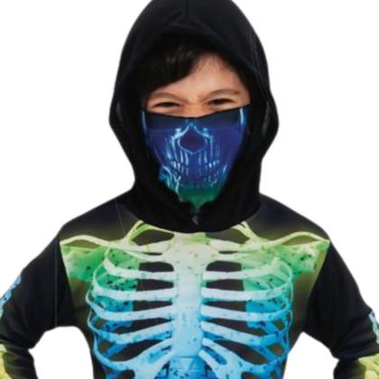 Imagem de Fantasia Infantil Macacão Esqueleto Neon com Máscara Festa Carnaval e Halloween