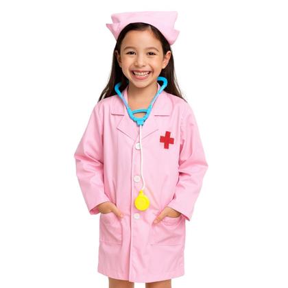 Imagem de Fantasia Infantil Médica Enfermagem Rosa Meninas Festa