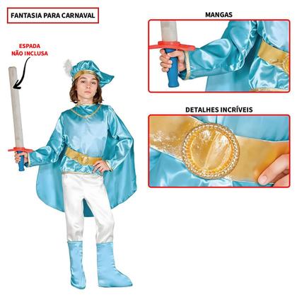 Imagem de Fantasia Infantil Menino de Luxo Príncipe Azul Realeza com Detalhes Dourados para Carnaval Festa Temática Aniversário