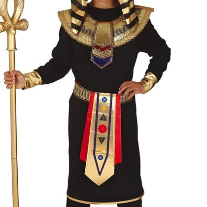 Imagem de Fantasia Infantil Menino Halloween e Carnaval Roupa Faraó Preta Super Luxuosa Com Nemés Exclusivo
