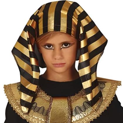 Imagem de Fantasia Infantil Menino Halloween e Carnaval Roupa Faraó Preta Super Luxuosa Com Nemés Exclusivo
