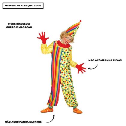 Imagem de Fantasia Infantil pra Menino de Carnaval e Festa Roupa Palhaço Palhacinho de Circo com Chapeu