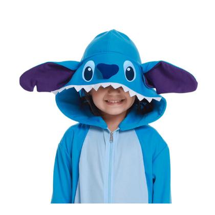 Imagem de Fantasia Infantil Stitch Longa Azul com Capuz e Cauda