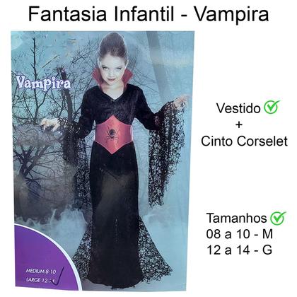 Imagem de Fantasia Infantil Vampira Halloween Vestido Teia Aranha + Cinto Corselet