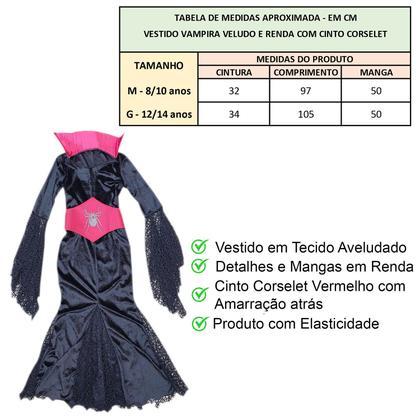 Imagem de Fantasia Infantil Vampira Halloween Vestido Teia Aranha + Cinto Corselet