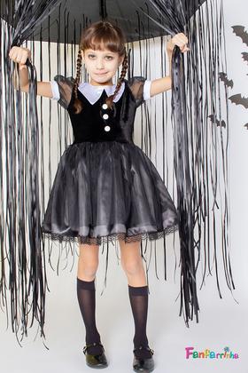 Imagem de Fantasia Infantil Wandinha de Luxo c/Brilhos Halloween - Fanfarrinha 