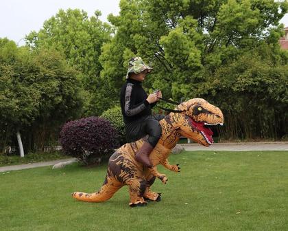 Imagem de Fantasia Inflável de Dinossauro T-Rex para Adultos - Halloween, Carnaval e Natal