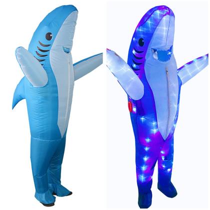 Imagem de Fantasia inflável de tubarão BDDedd para adultos com luzes LED azuis