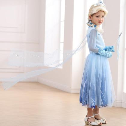 Imagem de Fantasia iTVTi Elsa Dress Snow Princess com peruca para menina 5-6Y