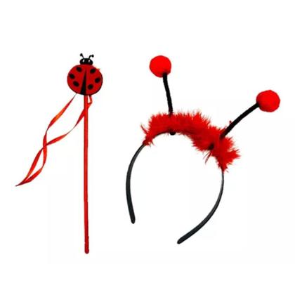 Imagem de Fantasia Joaninha Menina Infantil Carnaval Festas com Asas Anteninhas Varinha