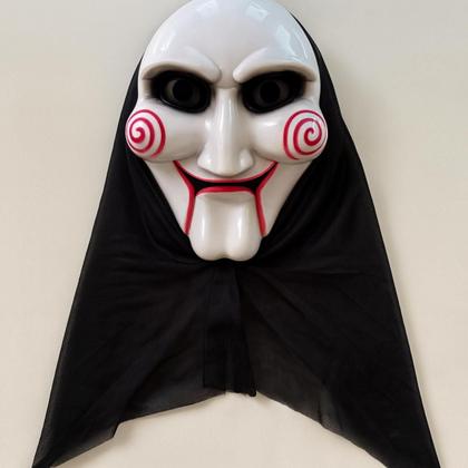 Imagem de Fantasia Jogos Mortais Jig Saw Halloween Carnaval (Máscara, Capa, Luva e Gravata)